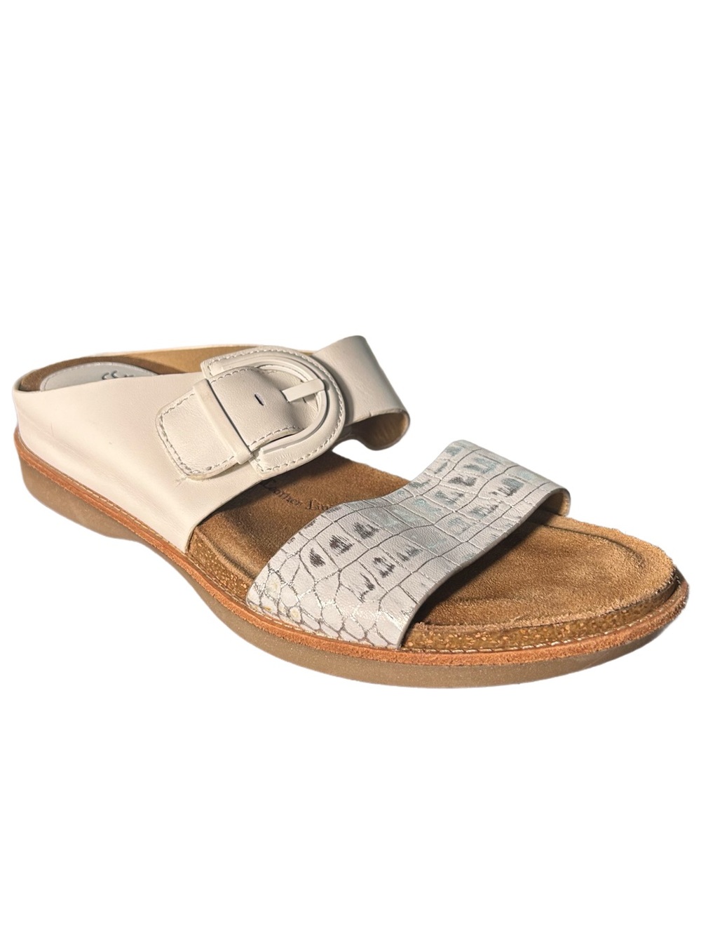 Sofft Sandals Size 9 Almafi Leather Women’s White Two‑Strap Slide Buckle
